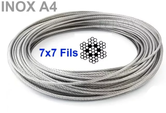 Cable INOX Diamètre Ø 8mm inox 7x7 inox 316 - A4 en Couronne de 20 mètres