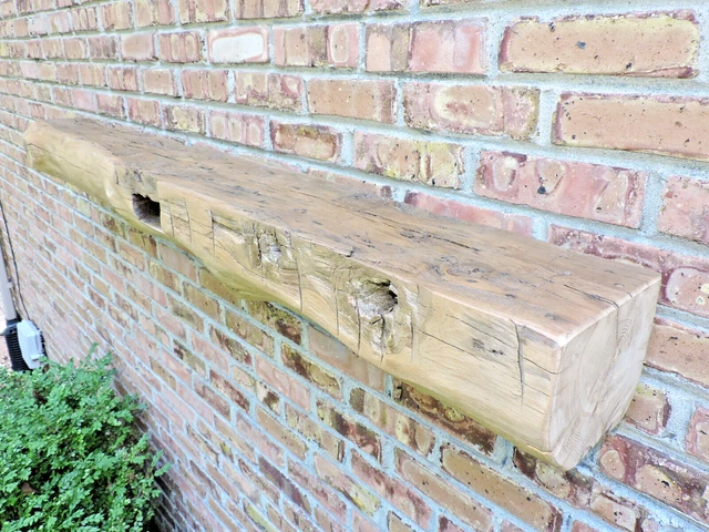 Hand Hewn Barn Wood Fireplace Mantel Floating Rustic Reclaimed  6x8x62 Live Edge