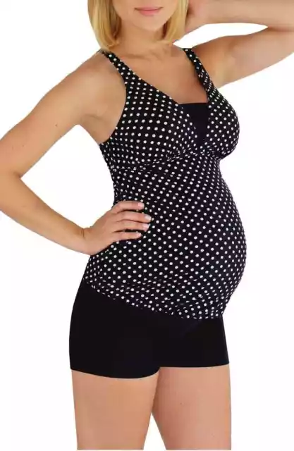 Mermaid Maternity Polka Dot Tankini Top SZ M BlackWhite