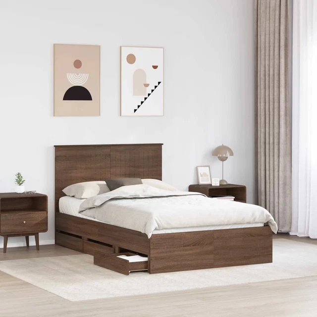 BED FRAME WITH Drawer Brown Oak 120 x 200 cm Engineer Wood vidaXL £307. ...