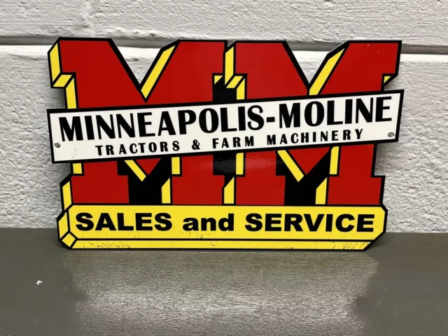 MM Minneapolis Moline Thick Metal Diecut Sign Farm Tractor Diesel Gas Oil Truck