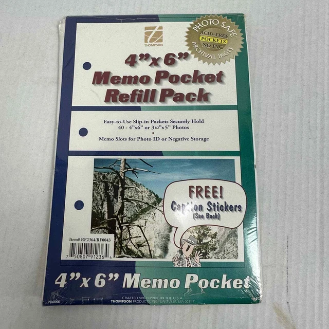 NEW Thompson Memo Pocket Photo Album Pages 4x6 40 Photos Refill Pack