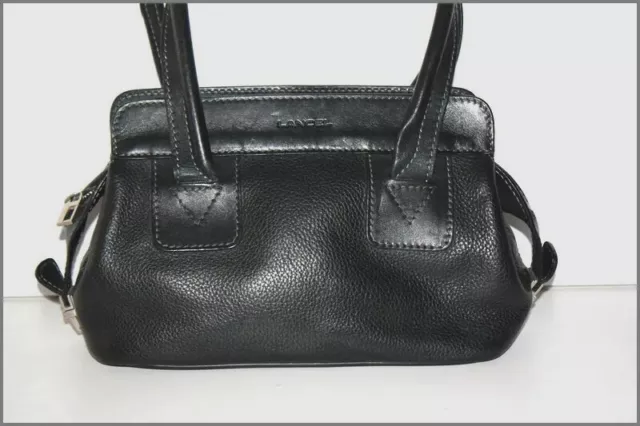 LANCEL Petit Sac Bowling Cuir Grainé Noir Epaule ou Main TBE