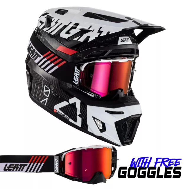 Leatt 2024 Helm Motorrad 9.5 Carbon Weiß 6,5 Brille & Helmtasche MX Motocross