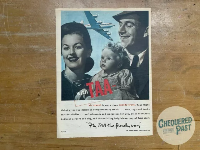 Vintage 1948 TAA Trans Australia Airlines The Friendly Way Advertisement Poster