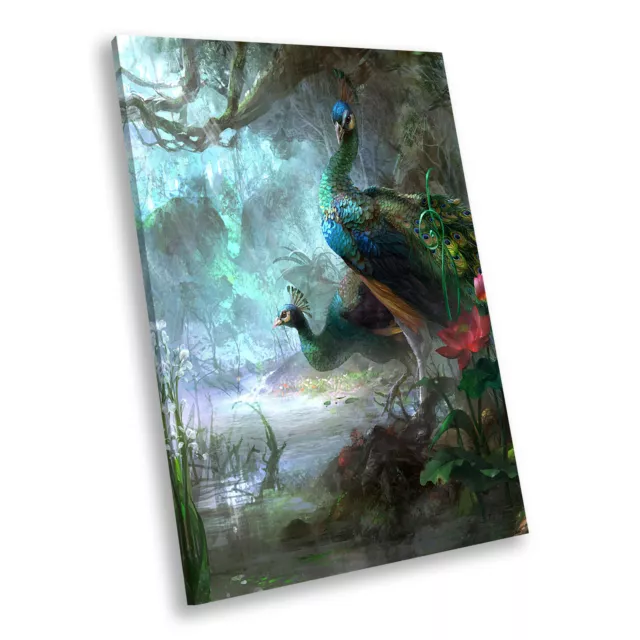Blue Forest Peacock Red Portrait Animal Canvas Wall Art Large Picture Prints