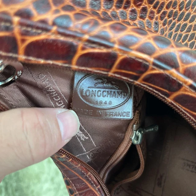 LONGCHAMP Roseau Embossed Shoulder Bag Brown Leather HandBag from japan 8