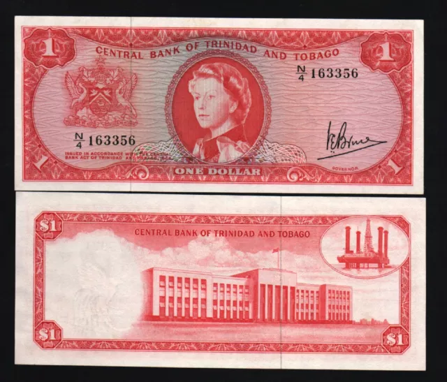 Trinidad & Tobago 1 Dollar P26 C 1964 Queen Unc Bird Oil Rig Bill Money Banknote