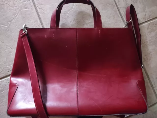 Franklin Covey, Bags, Franklin Covey Red Leather Vinyl Super Classy  3compartment Laptop Tote Bag