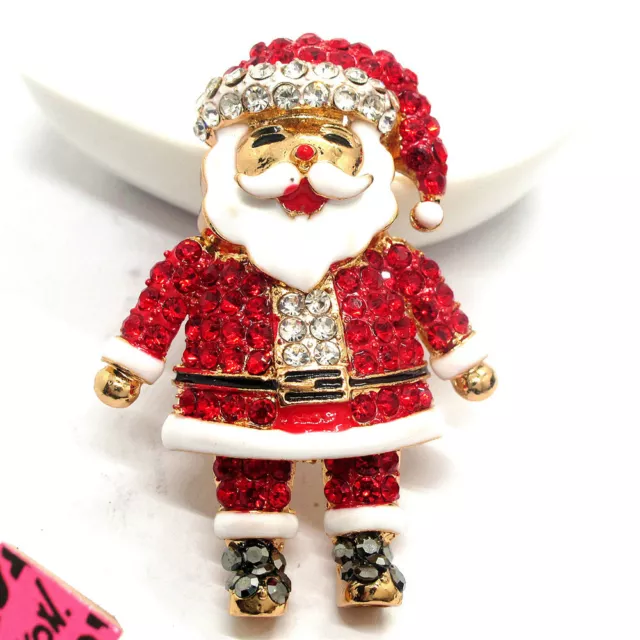 Fashion Women Enamel Red Crystal Santa Claus Christmas Brooch Pin Gifts