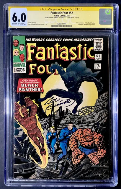 Fantastic Four #52 1966 CGC 6.0 (1st Black Panther) Signed Joe Sinnott Stan Lee