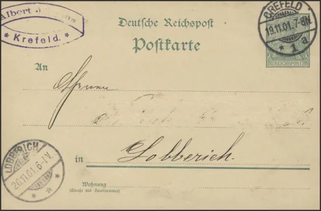 Postcard Germania/Reichspost 5 Crefeld n. Lobberich