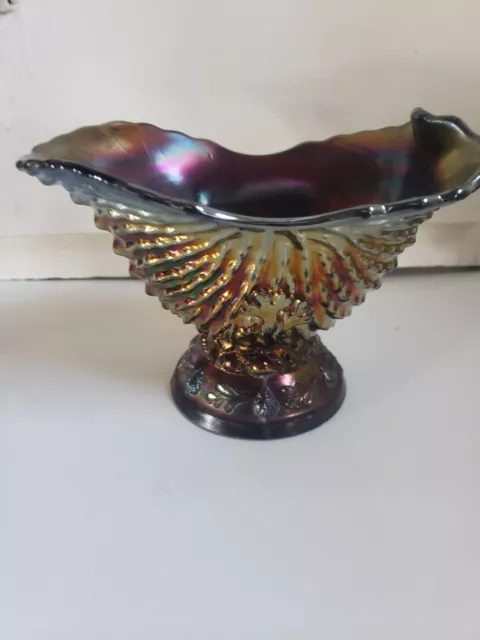 Antique Dugan Nautilus Amethyst Opalescent 1901 Carnival Glass 6" Bowl