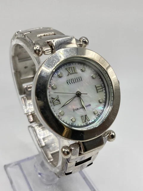 Vintage Ecclissi Sterling Silver 925 Mother of Pearl Bracelet Watch New Batt