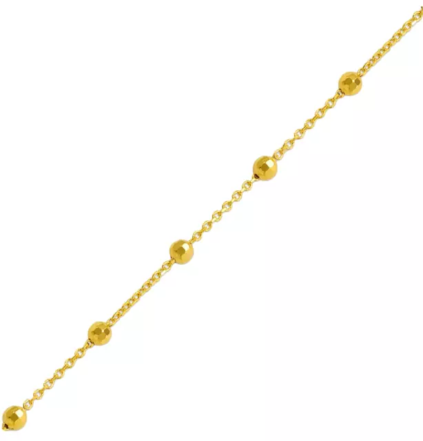 14k Real Solid Gold Bead Station Necklace Ball Beaded Rolo Chain 7" 16" 18" 20"