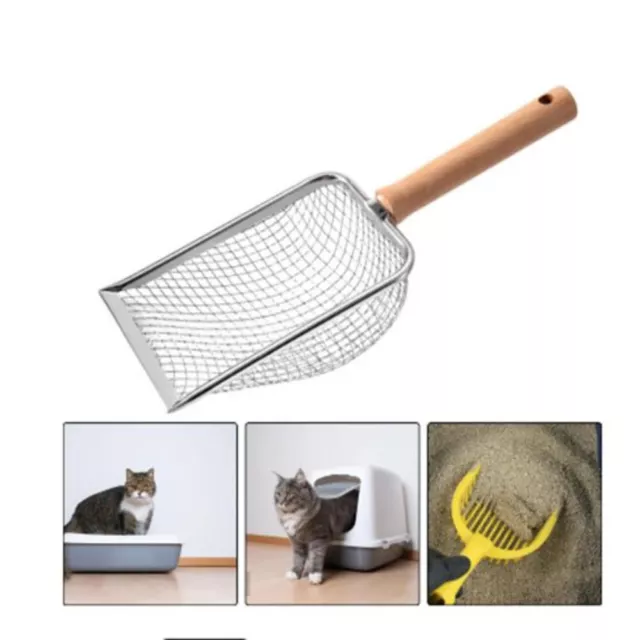 Corrosion Prevention Mesh Screen Fecal Spoon Wooden Handle Cat Litter Sifter