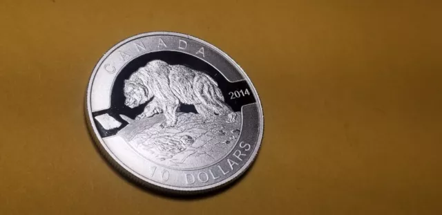 2014 Canada $10 Silver Gem Proof Coin Grizzly Bear.