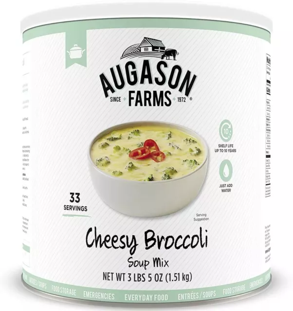 Sopa de brócoli con queso Augason Farms #10 lata grande supervivencia almacenamiento de emergencia alimentos