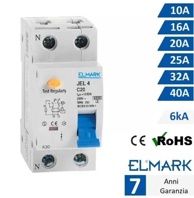 Interruttore differenziale salvavita per quadro elettrico guida din 2P moduli 6k