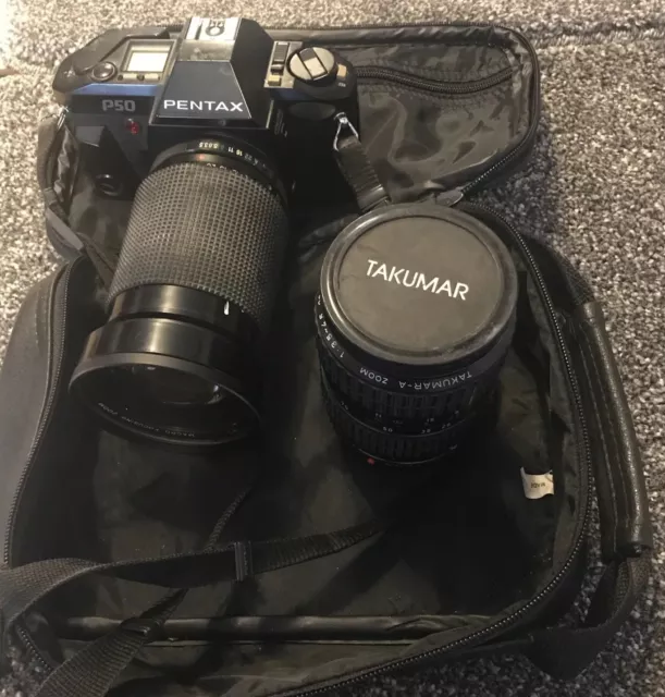 Pentax P50 SLR 35mm Film Camera + Takumar -A Zoom Lens Vintage 28-80mm 1:3.5-4.5