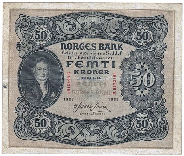 [#102750] Billet, Norvège, 50 Kroner, 1937, TTB