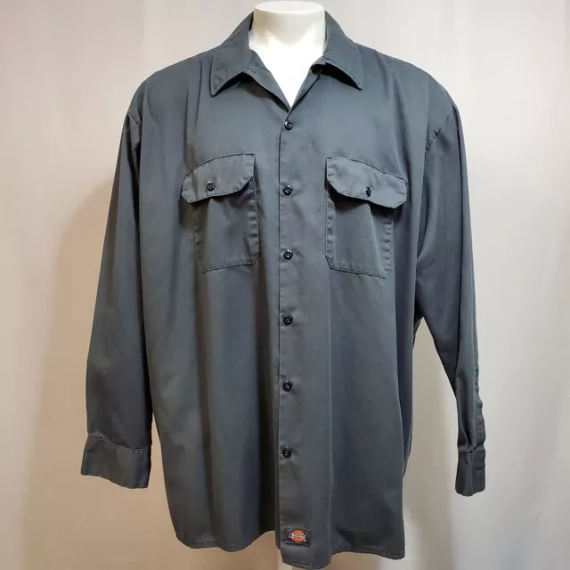 Dickies Mens 3XL Long Sleeve Button Up Work Wear Gray Shirt Canvas