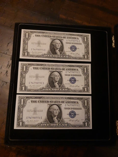 (3) Consecutive 1935-E $1 One Dollar Blue Seal Silver Certificates Choice Unc