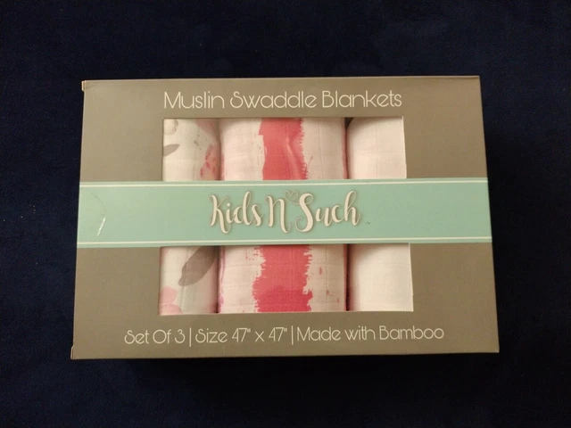 Muslin Swaddle Blanket Set of 3  - Large 47x47 inch | Super Soft Silky Bamboo