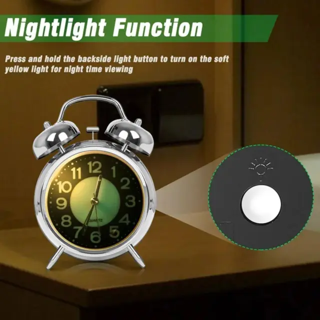 Silent Bedside Alarm Clock | Non^Ticking | Glow-in-the-Dark Bedroom Clock Z3E3