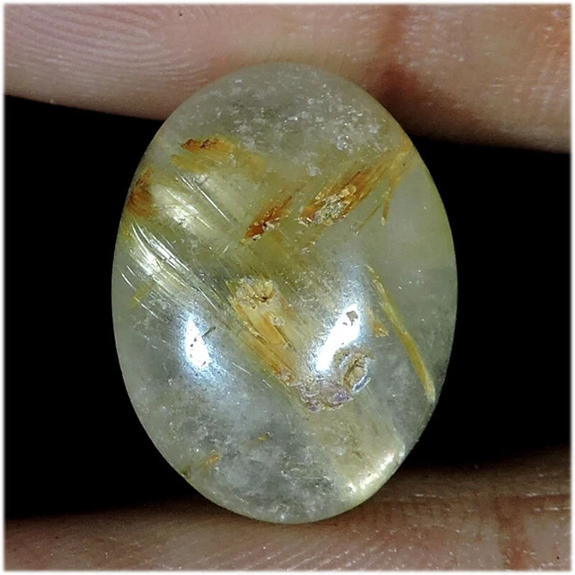 12.90 Cts Naturel Doré Aiguille Rutile Quartz Ovale Cabochon Desseré Gemme
