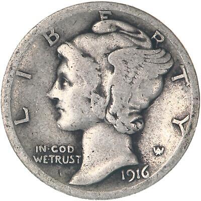 1916 Mercury Dime 90% Silver Good GD