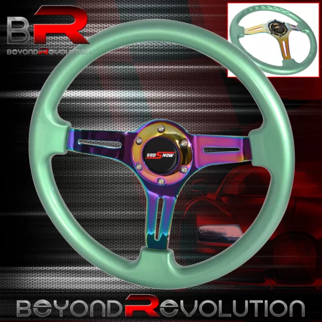 Godsnow Steering Wheel Green Neo Chrome Center Streak 6 Bolt Hole 350mm