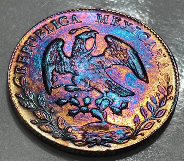 1893 Mo AM Mexico Silver 8 Reales plata 👋🏽TONO ARTIFICIAL, ARTIFICIAL TONING