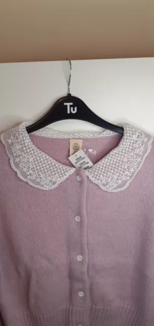 Urban Outfitters Ladies Lacecollar Cardigan Lilac Size Medium