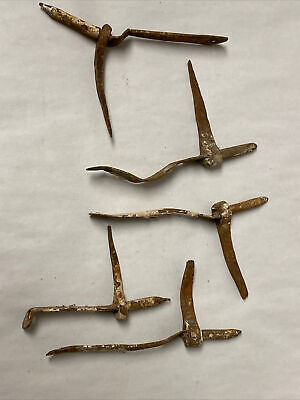 LOT OF 5 ANTIQUE FORGED WROUGHT IRON SHUTTER DOGS SPIKES STAYS Lot #3
