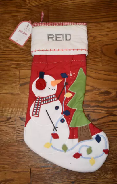 Pottery Barn Kids Snowman w/ Snowflakes Quilted Christmas Stocking REID NWT