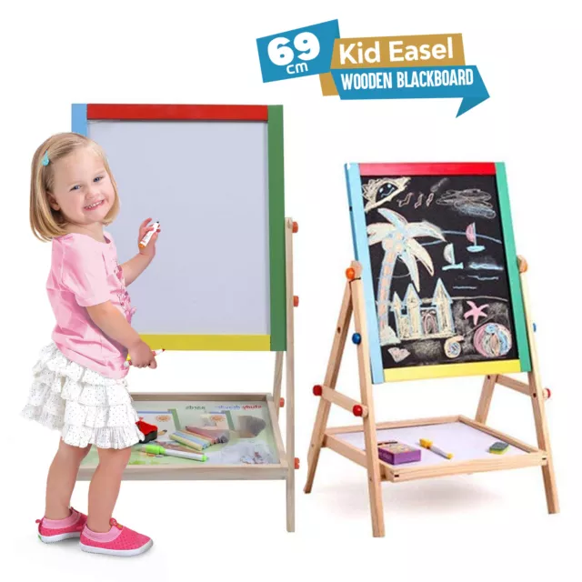 Kids Wooden Easel Double Sided Adjustable Art Craft Fun Children Drawing Board