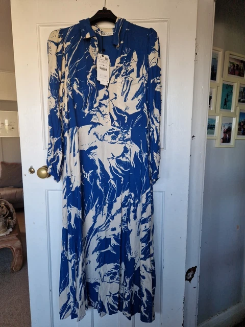 ZARA LADIES STUNNING Blue & Cream'Emilie' Dress Size L - BNWT! 22.00 -  PicClick UK