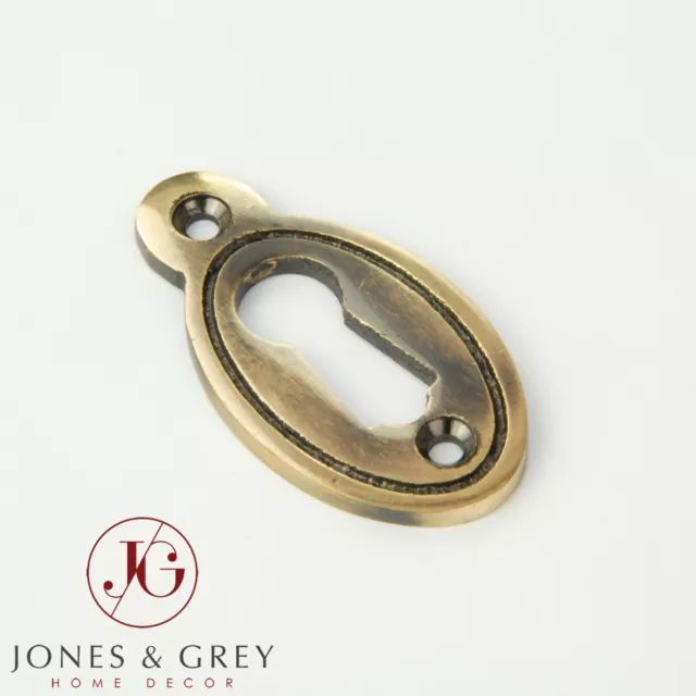 Oval Regency Solid Antique Brass Door Lock Key Hole Cover Open Escutcheon Plate