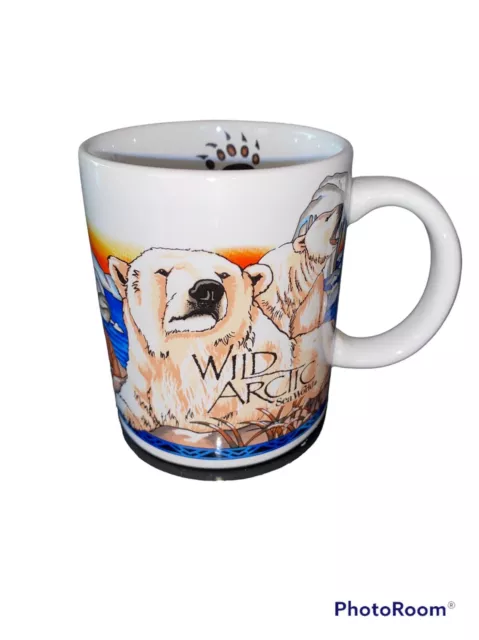 Sea World Collectible Authentic "Wild Artic" Coffee Mug Polar Bear, Wolf,  Paw