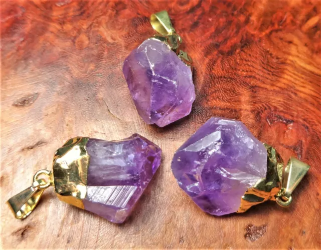 Raw Amethyst Crystal Necklace Gold Pendant LR23 Healing Crystals And Stones