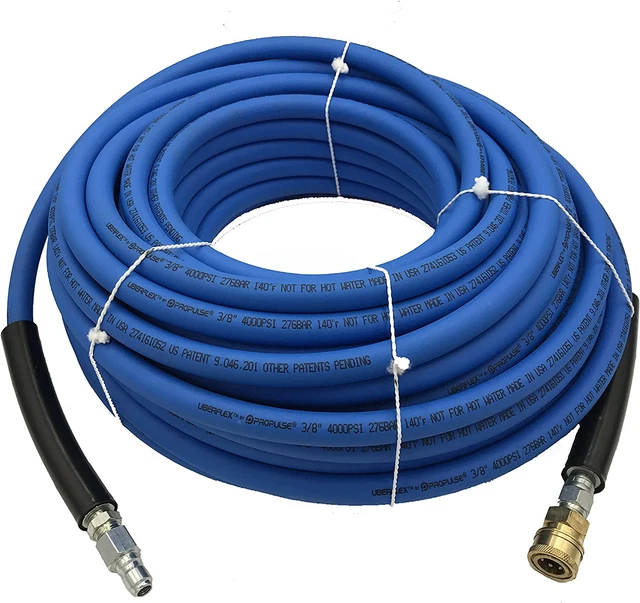 UBERFLEX 4,000 PSI 3/8" X 100' Blue Flexible & Light Weight Hose W/ QC Couplers