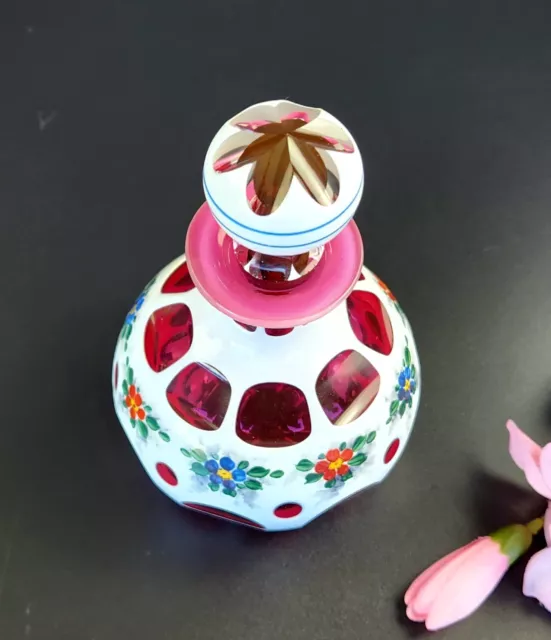 Antique Stunning Small - Cranberry & White - Czech Glass Decanter- Germany 3