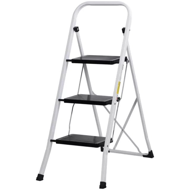 3 Step Ladder Folding Step Stool Anti-Slip Safety Tread for Home Use 300Lb White