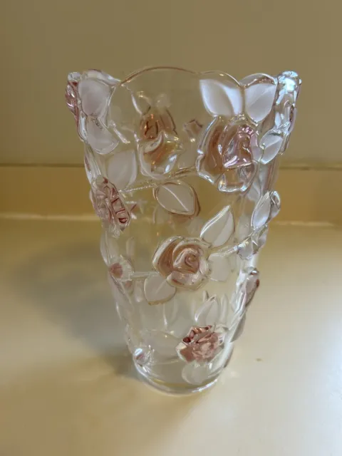 Mikasa Bella Rose Embossed Pink Crystal Vase