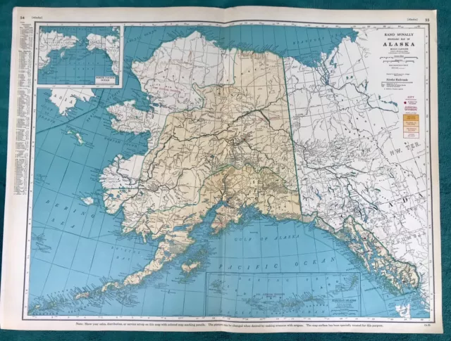 Huge Vintage ALASKA Commercial & Business Map, Railroads, Detailed, Color, Nice