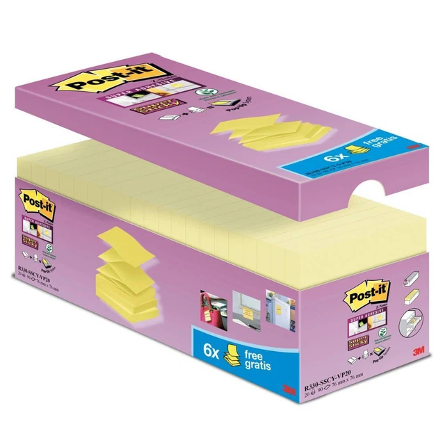 Blocchetto Post it® Super Sticky Z Notes - R-330-SSCY-VP20 - per dispenser - 76
