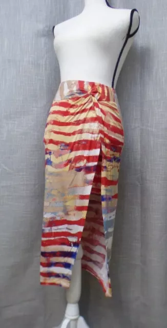 $49.50 American Rag Junior’s Twist Knot Deep Slit Printed Rayon Skirt, Egret, XS