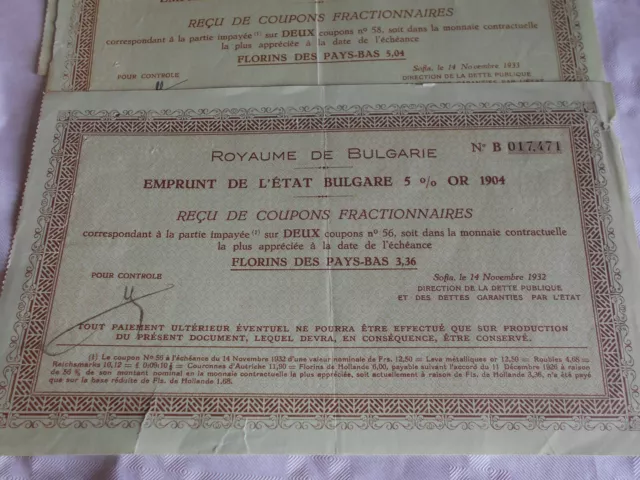 Vintage share certificate Stock bonds Bulgarian gold loan receipts 1904 2