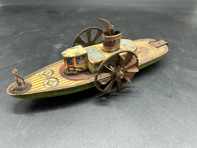 RARE ANCIEN BATEAU mécanique Fleischmann GFN canonnière en tôle vers